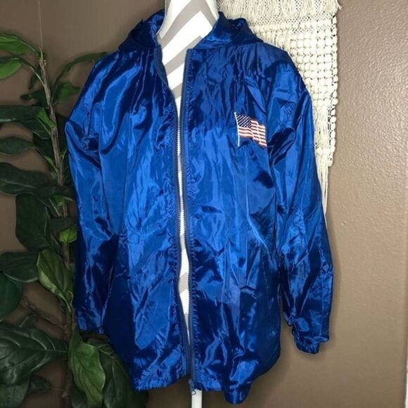 Blue American Flag Lightweight Windbreaker Jacket - Picture 1 of 5